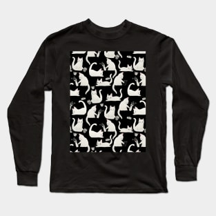 Bad Cats Knocking Stuff Over, White Cats on Black Long Sleeve T-Shirt